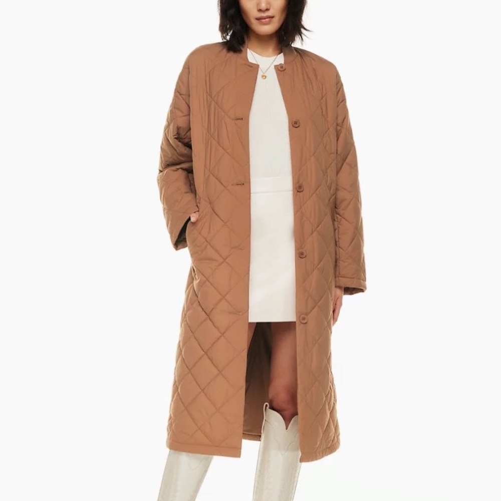 Aritzia Pavant Quilted Long Jacket in Epicurean Brown